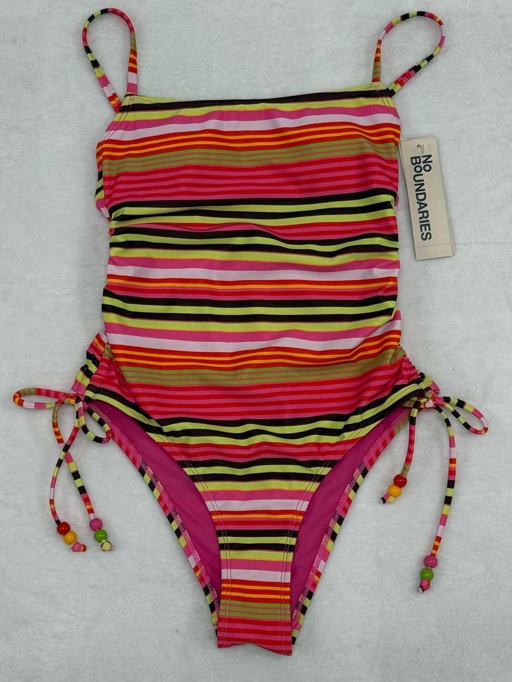 Women’s No Boundaries Cheeky High Leg One Piece Swimsuit Striped Multicolor XXS